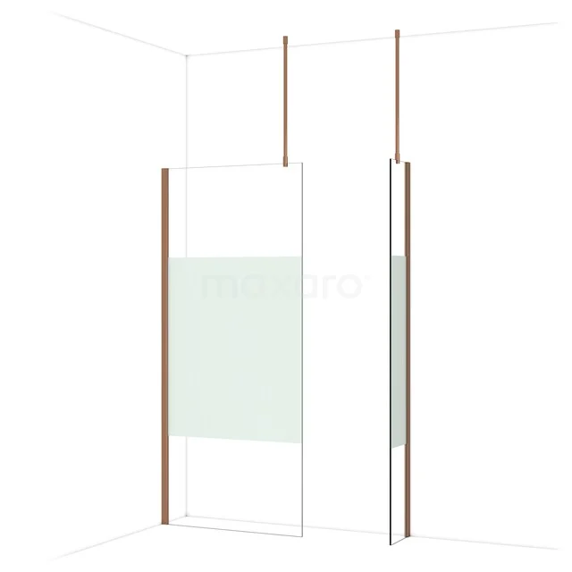 Diamond Inloopdouche | 90x30 cm Glanzend koper Helder met matte strook 2 vaste wanden IDB0903913GKP Diamond Inloopdouche | 90x30 cm Glanzend koper Helder met matte strook 2 vaste wanden IDB0903913GKP