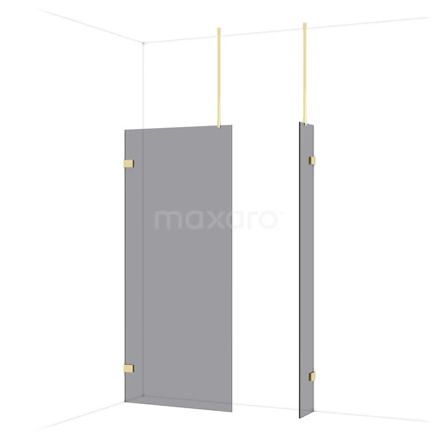 Diamond Walk-in shower | 90x30 cm Glanzend lichtgoud Smoke glass 2 fixed walls IDB0903921GLG