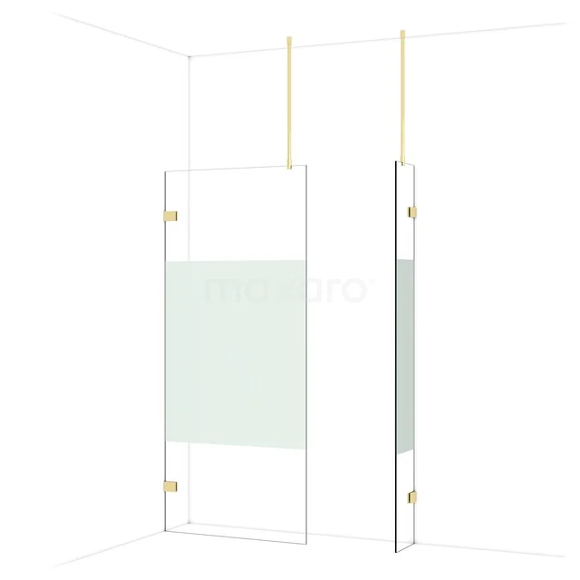 Glasene Duschwand mit goldfarbenen Scharnieren, klaren Linien und mattglänzenden Details, perfekt für ein modernes Badezimmer.