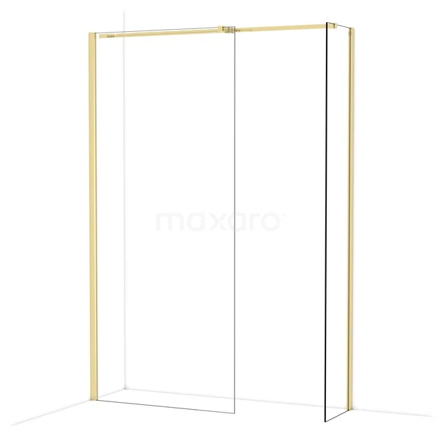 Glas Duschwand mit Goldrahmen, minimalistisches Design, perfekt für ein luxuriöses und modernes Badezimmer.