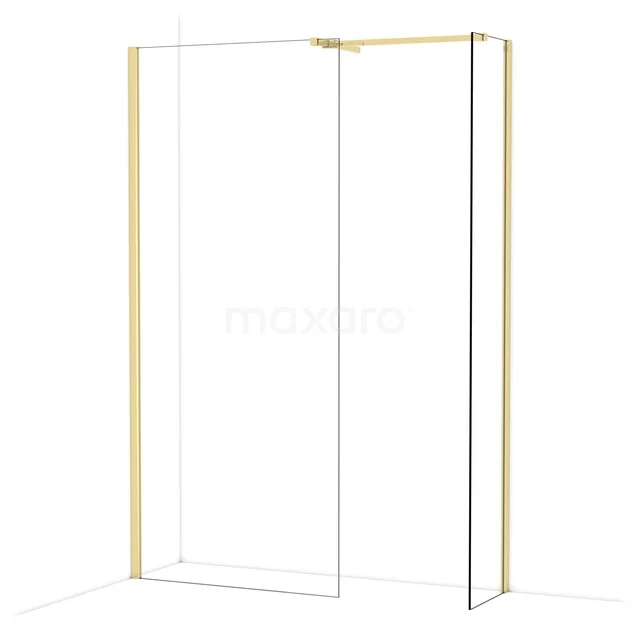 Gold Duschwand mit Klarglas und minimalistischem Design, ideal für eine luxuriöse Badezimmergestaltung.