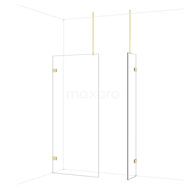 Begehbare Duschen IDB0904920GLG Glasene Duschwand mit goldfarbenen Scharnieren, minimalistisches Design, perfekt für moderne Bäder.