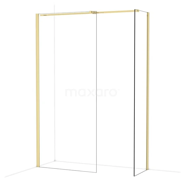 Diamond Walk-in shower | 90x50 cm Glanzend lichtgoud Clear glass 2 fixed walls IDB0905310GLG