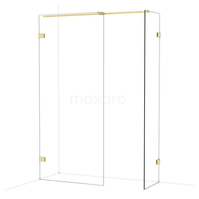 Diamond Walk-in shower | 90x50 cm Glanzend lichtgoud Clear glass 2 fixed walls IDB0905320GLG