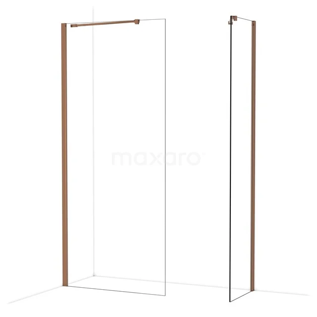 Douchewand frameloos glas met houten profielen, ideaal voor een moderne badkamerstijl, uit de stijlvolle Nordic-serie.