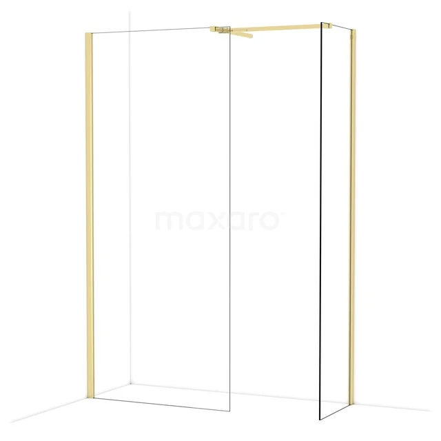 Goldene Duschwand mit klaren Linien, minimalistischem Design und transparentem Glas, perfekt für ein luxuriöses Badezimmer.