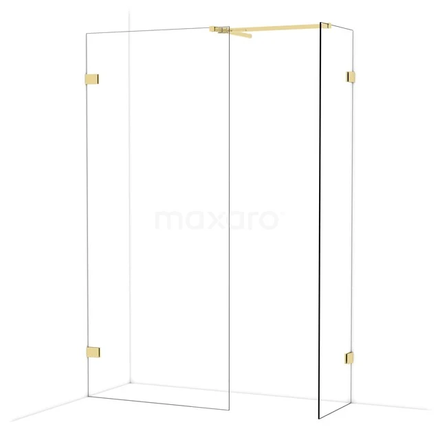 Diamond Walk-in shower | 90x50 cm Glanzend lichtgoud Clear glass 2 fixed walls IDB0905520GLG