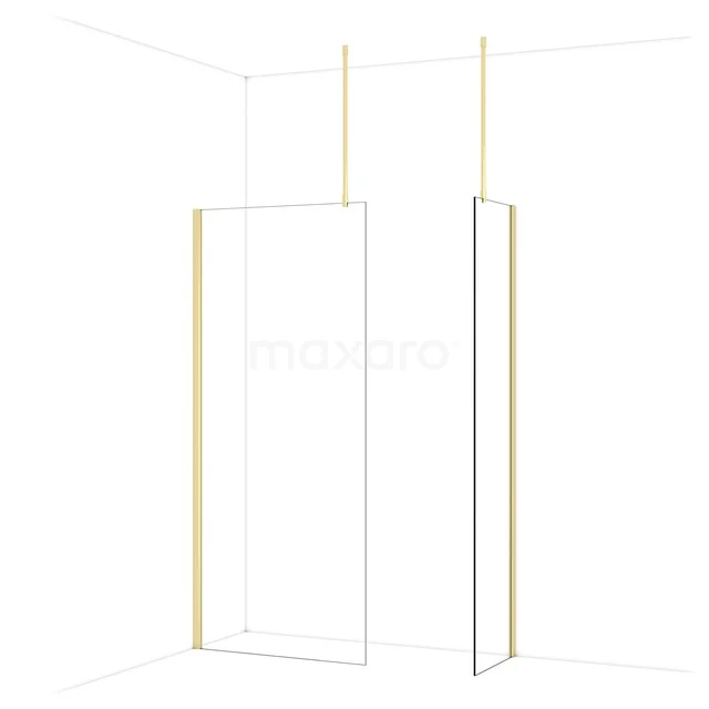 Diamond Walk-in shower | 90x50 cm Glanzend lichtgoud Clear glass 2 fixed walls IDB0905910GLG