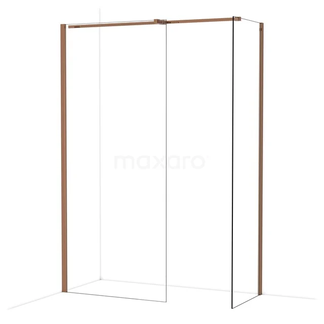 Diamond begehbare Dusche | 90x60 cm Glänzendes Kupfer 2 feste Wände IDB0906310GKP Duschwand mit Eckprofil in Kupferfarbe, minimalistisches Design, aus Glas gefertigt; stilvolle Ergänzung für dein Badezimmer.