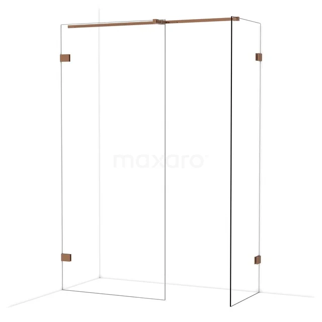 Diamond Walk-in shower | 90x60 cm Glanzend koper Clear glass 2 fixed walls IDB0906320GKP