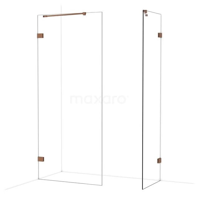 Glazen douchewand met roségouden scharnieren, modern design voor stijlvolle badkamerinrichting.