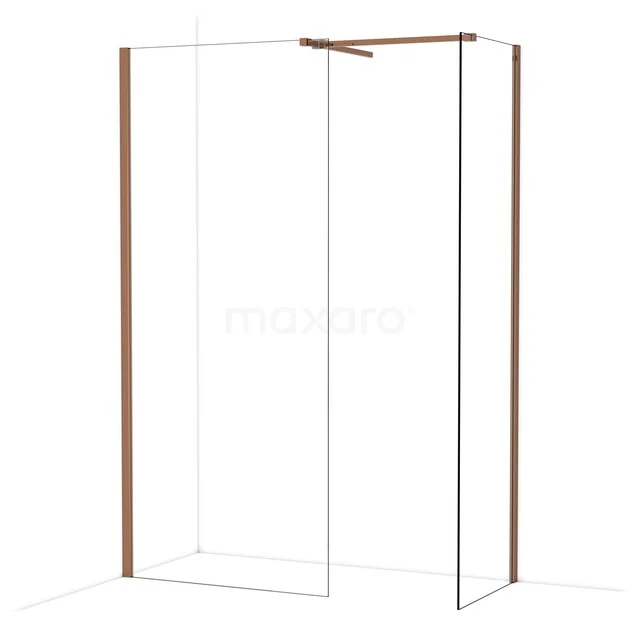 Diamond begehbare Dusche | 90x60 cm Glänzendes Kupfer 2 feste Wände IDB0906510GKP Duschwand mit Klarglas, kupferfarbigem Rahmen und schickem Design, ideal für eine moderne Badezimmergestaltung.