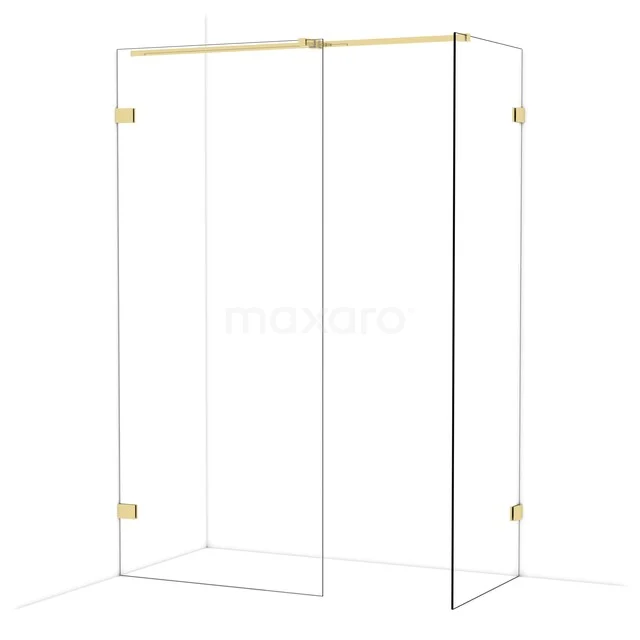 Glazen douchewand met gouden accenten, strak design, ideale toevoeging voor een luxe moderne badkamer.