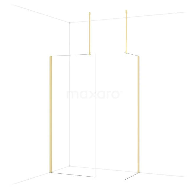 Shower panel series Minimalist, white glass with gold-coloured aluminium framing, modern bathroom design.