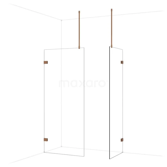 Diamond begehbare Dusche | 90x70 cm Glänzendes Kupfer 2 feste Wände IDB0907920GKP Glas Duschwand mit Kupferakzenten, moderne Eckaufstellung und minimalistisches Design für ein stilvolles Badezimmer.