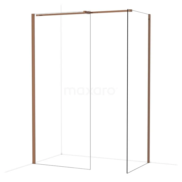 Duschwand mit kupferfarbenem Rahmen, minimalistisches Design, Glas, ideal für moderne Bäder.