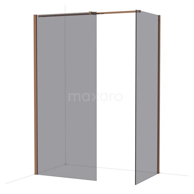 Duschwand mit Eckaufstellung, kupferfarbene Profile und Mattglas, perfekt für moderne Badezimmergestaltung.