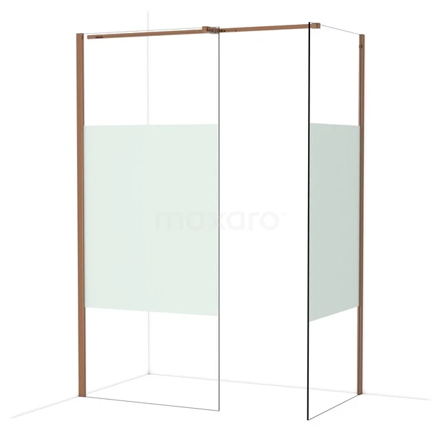 Duschwand mit kupferfarbenem Rahmen, Glasplatten und modernem Design, ideal für ein stilvolles Badezimmer.