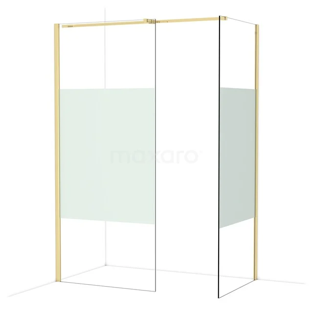 Glas Duschkabine mit goldfarbenem Rahmen, satiniertem Glasdetail und modernem Design, ideal für ein stilvolles Badezimmer.