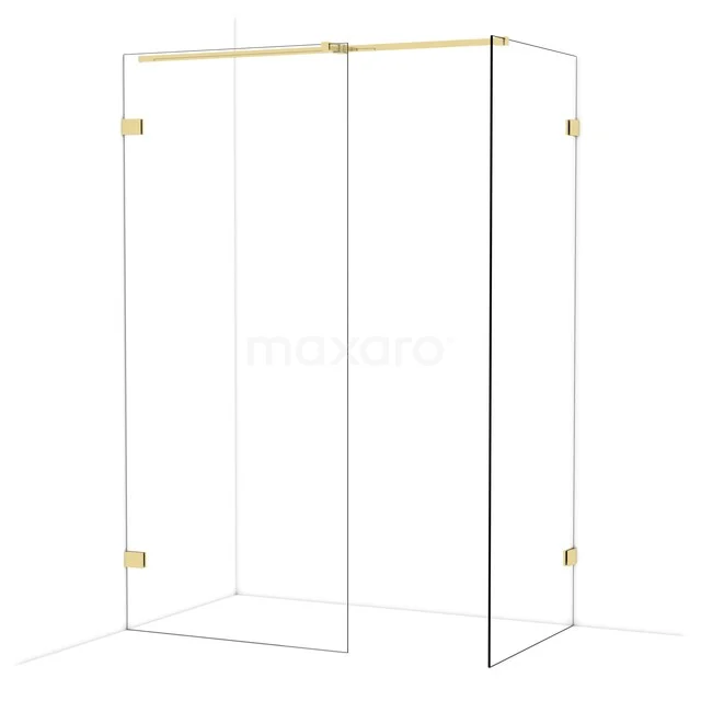 Glazen douchewand met goudkleurige details, minimalistisch design, perfect als moderne badkameroplossing.