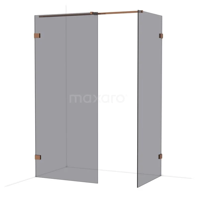 Douchewand met mat zwart frame, hoekopstelling van helder glas, stijlvol design voor een moderne badkamer.