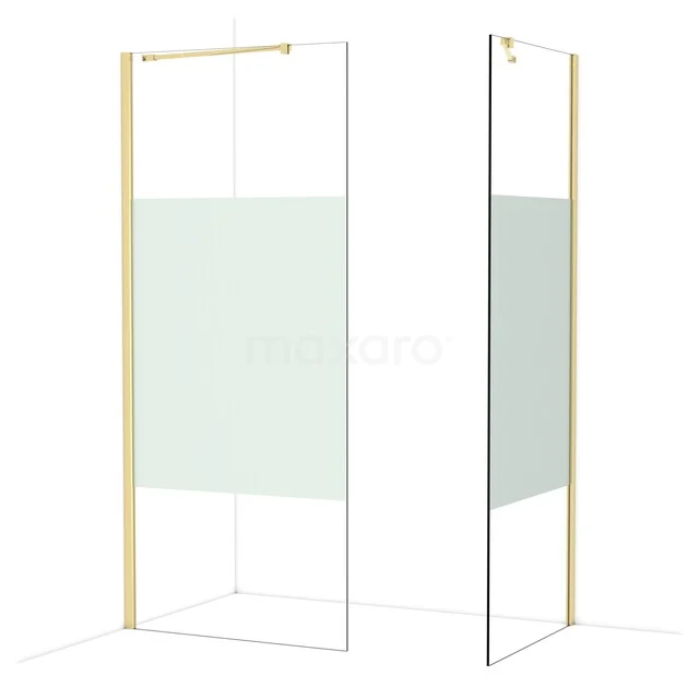 Glazen douchewand met goudkleurig frame en mat glazen paneel, luxe design voor moderne badkamers.