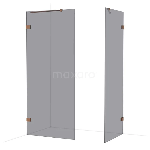 Diamond Inloopdouche | 90x80 cm Glanzend koper Rookglas 2 vaste wanden IDB0908421GKP