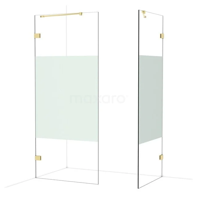 Diamond Inloopdouche | 90x80 cm Glanzend lichtgoud Helder met matte strook 2 vaste wanden IDB0908423GLG Diamond Inloopdouche | 90x80 cm Glanzend lichtgoud Helder met matte strook 2 vaste wanden IDB0908423GLG