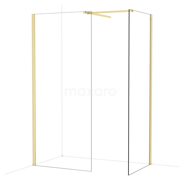 Begehbare Duschen IDB0908510GLG Duschwand mit goldfarbenem Rahmen, minimalistisches Design, geeignet für moderne Bäder.