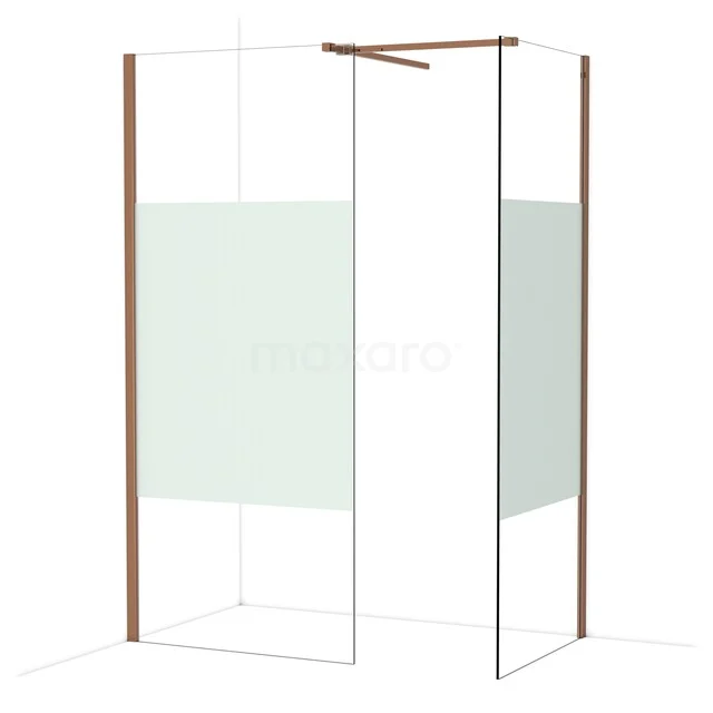 Diamond Walk-in shower | 90x80 cm Glanzend koper Clear with matt strip 2 fixed walls IDB0908513GKP