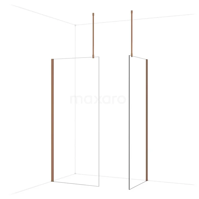 Begehbare Duschen IDB0908910GKP Transparente Gläserne Duschwand mit matten Gold Profilen, minimalistisches Design für ein modernes Badezimmer.