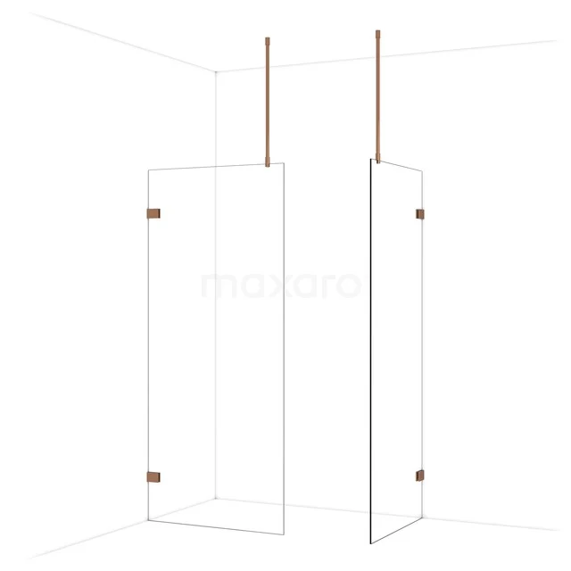 Diamond Walk-in shower | 90x80 cm Glanzend koper Clear glass 2 fixed walls IDB0908920GKP