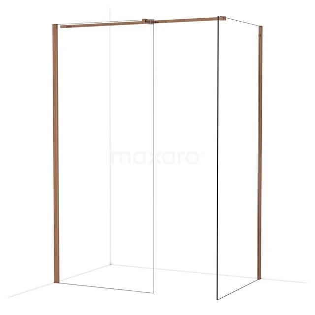 Diamond begehbare Dusche | 90x90 cm Glänzendes Kupfer 2 feste Wände IDB0909310GKP Duschwand mit bronzen Profilen, Glasplatten und klarem Design, perfekt für ein modernes Badezimmer.