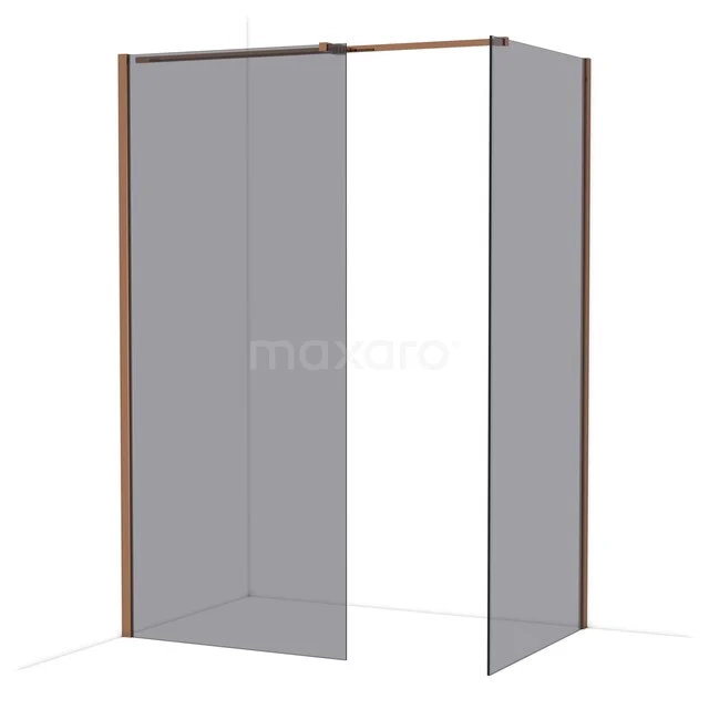 Douchewand grijs glas met mat zwart profiel, hoekopstelling voor badkamer, modern design uit premium serie.