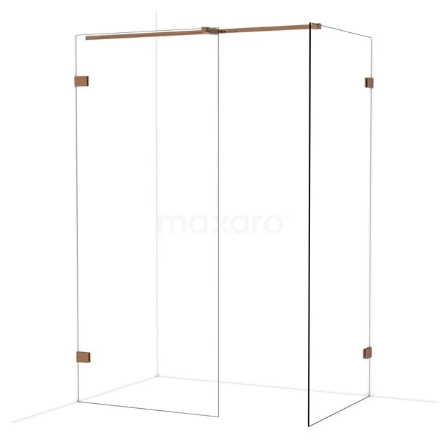 Diamond Inloopdouche | 90x90 cm Glanzend koper Helder glas 2 vaste wanden IDB0909320GKP