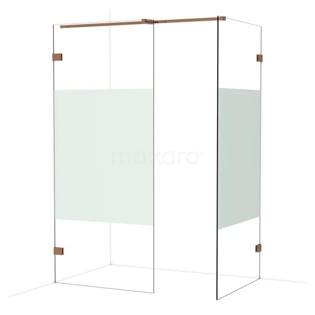 Begehbare Duschen IDB0909323GKP Glas Duschkabine mit mattglasdetails, Eckmodell mit Messingakzenten, perfekt für eine moderne Badezimmergestaltung.