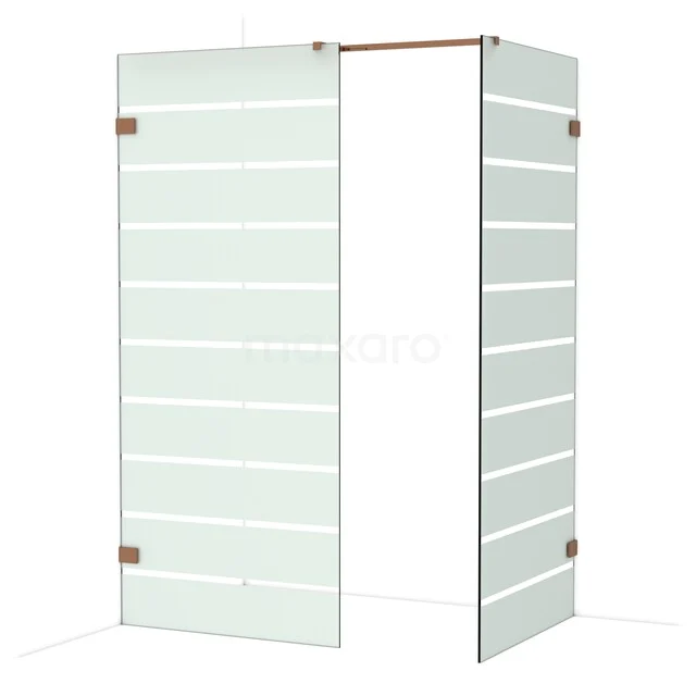 Draaideur douchewand van mat glas met horizontale lijnen, modern design, ideaal voor een stijlvolle badkamer.