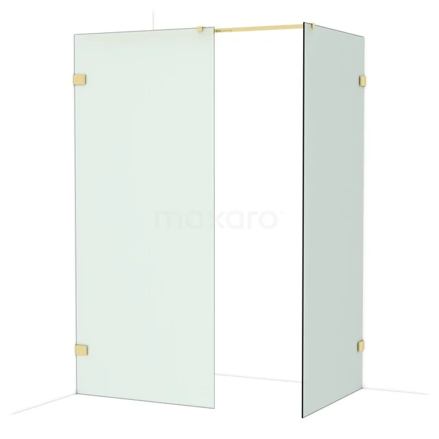 Diamond Walk-in shower | 90x90 cm Shiny light gold Frosted glass 2 fixed walls IDB0909327GLG Glass shower wall with corner setup, gold-coloured hinges, modern appearance, ideal for luxury bathroom decor.