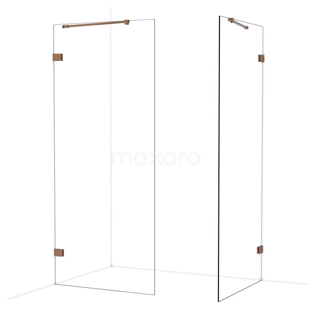 Transparente Duschwandset mit Eckaufstellung und modernen bronzen Scharnieren, perfekt für ein stilvolles Badezimmer.