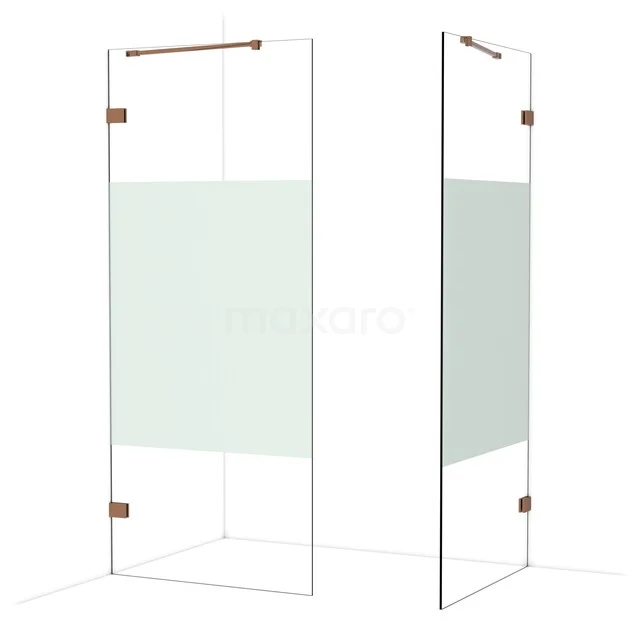 Diamond begehbare Dusche | 90x90 cm Glänzendes Kupfer 2 feste Wände IDB0909423GKP Glasene Duschwand mit mattem Dekor, Eckaufstellung, Messingscharniere und schlankem Design, ideal für moderne Bäder.