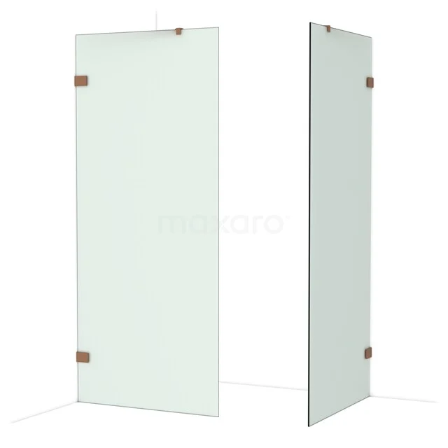 Diamond begehbare Dusche | 90x90 cm Glänzendes Kupfer 2 feste Wände IDB0909427GKP Klarer Glas-Duschtür mit rostfreien Scharnieren, minimalistisches Design für ein modernes Badezimmer.