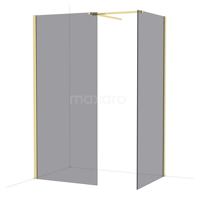 Matte Duschwand mit Goldakzenten, Eckaufstellung aus Glas, perfekt für ein stilvolles und modernes Badezimmer.