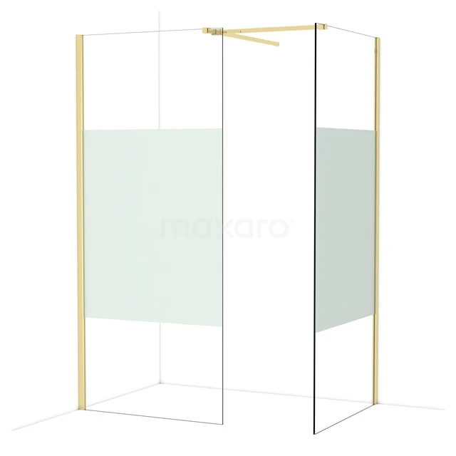 Goldfarbene begehbare Dusche mit minimalistischem Rahmen, mattem Glas und modernem Design für ein stilvolles Badezimmererlebnis.