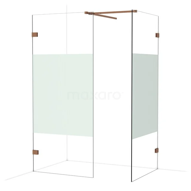 Diamond begehbare Dusche | 90x90 cm Glänzendes Kupfer 2 feste Wände IDB0909523GKP Duschwand aus Klarglas mit mattem Glasstreifen, roségoldene Akzente, geeignet für moderne Bäder.
