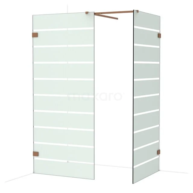 Diamond Inloopdouche | 90x90 cm Glanzend koper Helder met matte strepen 2 vaste wanden IDB0909526GKP