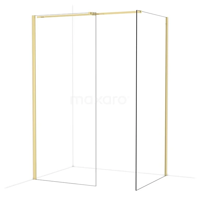 Diamond Walk-in shower | 100x90 cm Glanzend lichtgoud Clear glass 2 fixed walls IDB0910310GLG