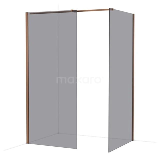 Diamond begehbare Dusche | 100x90 cm Glänzendes Kupfer 2 feste Wände IDB0910311GKP Duschwand aus Glas in Eckanordnung, mit schlanken roségoldenen Profilen, ideal für eine moderne Badezimmer Einrichtung.