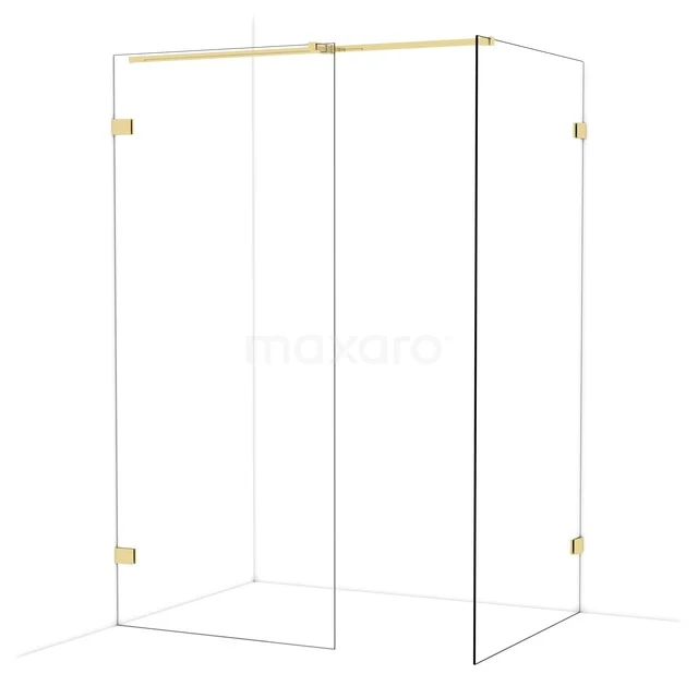 Diamond Walk-in shower | 100x90 cm Glossy light gold Clear glass 2 fixed walls IDB0910320GLG Glazen douchewand met gouden scharnieren, moderne en stijlvolle toevoeging aan elke badkamer.
