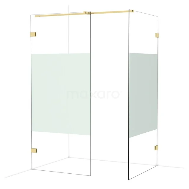 Begehbare Duschen IDB0910323GLG Glas Duschkabine mit Mattglasdetails und goldenen Scharnieren, perfekt für eine stilvolle Badezimmergestaltung.