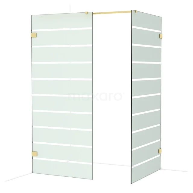 Heldere glazen douchedeur met horizontale strepen, scharniermechanisme en modern design voor een stijlvolle badkamer.